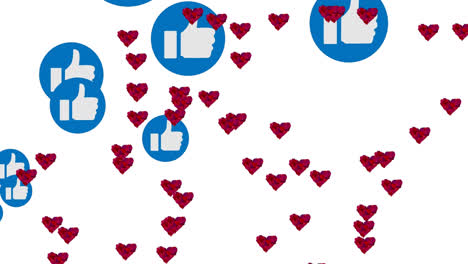 animation of media and heart icons on white background