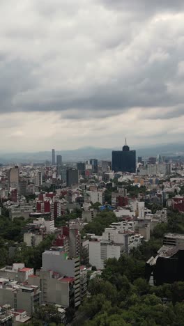 Vertical-drone-video-of-Southern-Mexico-City,-cloudy-day