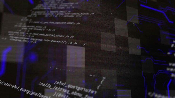 Panel initiating code scroll shifting blocks pulsing circuits reversing visualizing interface