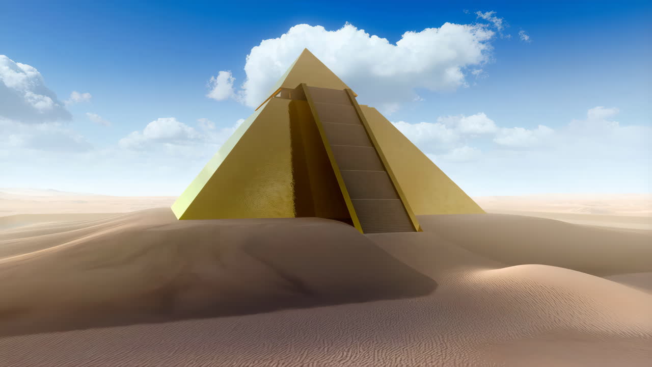 Golden Pyramid in a Desert Landscape
