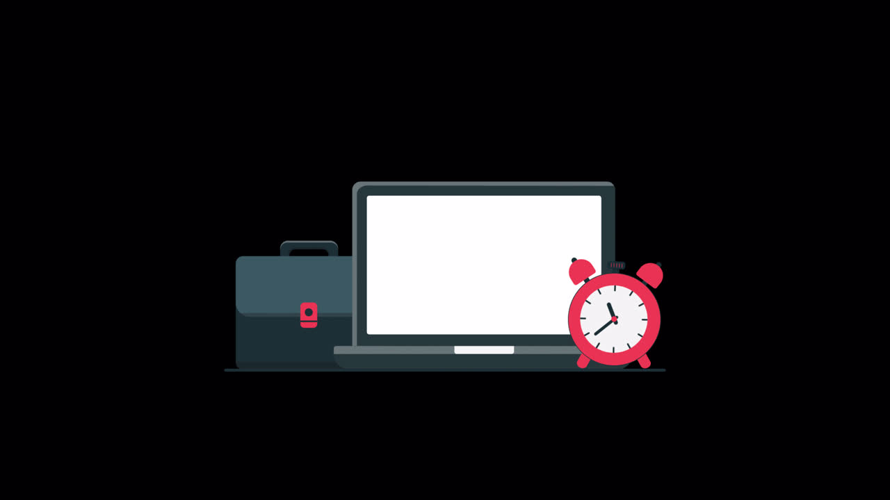 Laptop, Briefcase, and Alarm Clock Animation