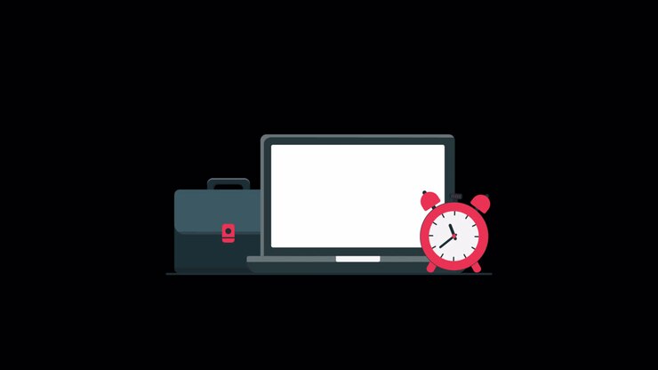 Laptop, Briefcase, and Alarm Clock Animation