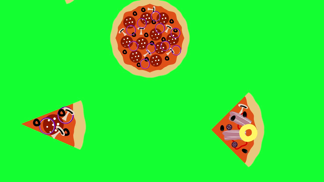 Seamless looping of Pizza and slices animation elements, on green ...