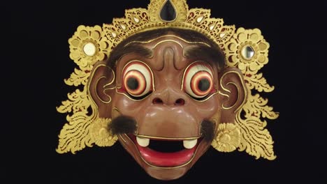 Balinese-Traditional-Wood-Carved-Mask-of-Monkey-Topeng-Drama-Theatre-Traditional-Art-of-Bali-Indonesia-Southeast-Asia,-Black-Background