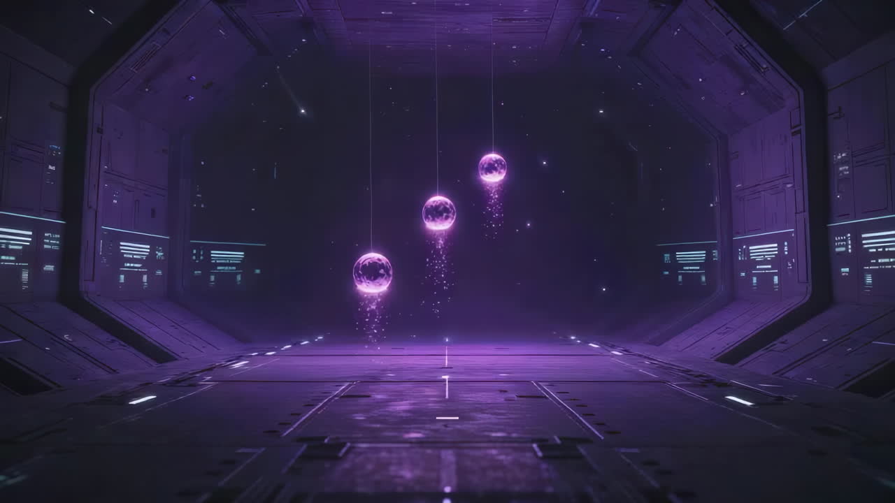 Futuristic Sci-Fi Corridor with Glowing Purple Orbs