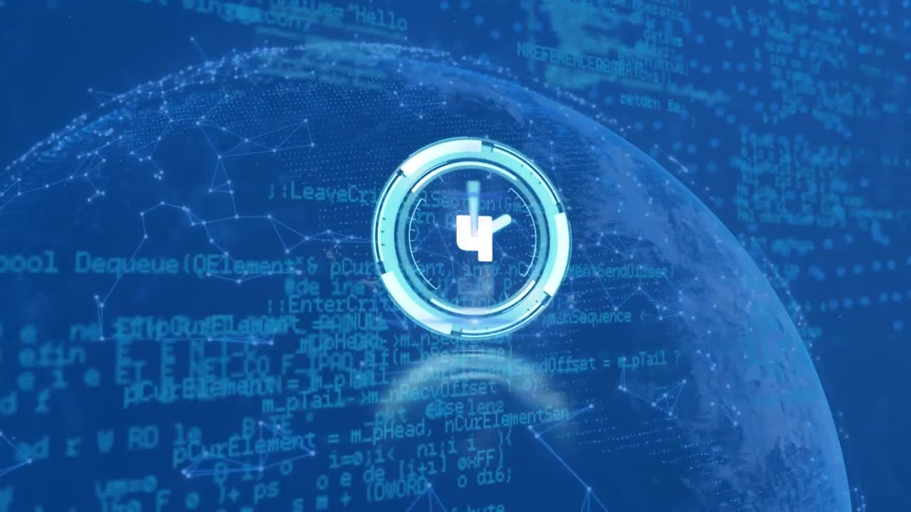 해군 배경에 있는 시계와 카운트오버 데이터와 지구의 애니메이션