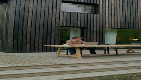 man working outdoors on a patio