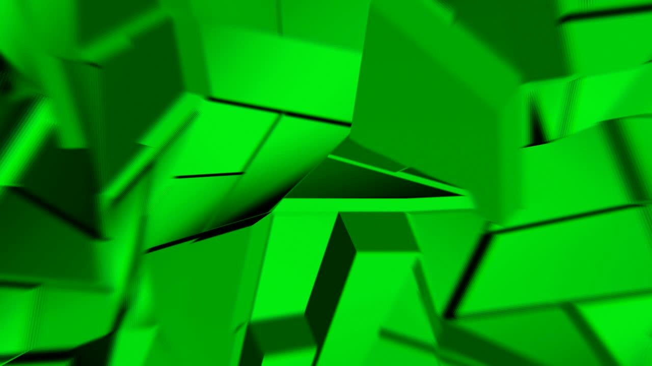 las formas rotas poligonales abstractas verdes fluctúan en un bucle sin costuras. animación 3d.