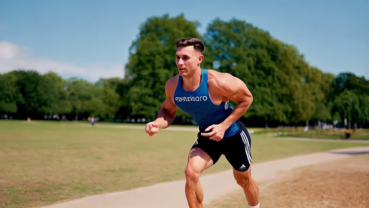 Man Running on a Track in a Park