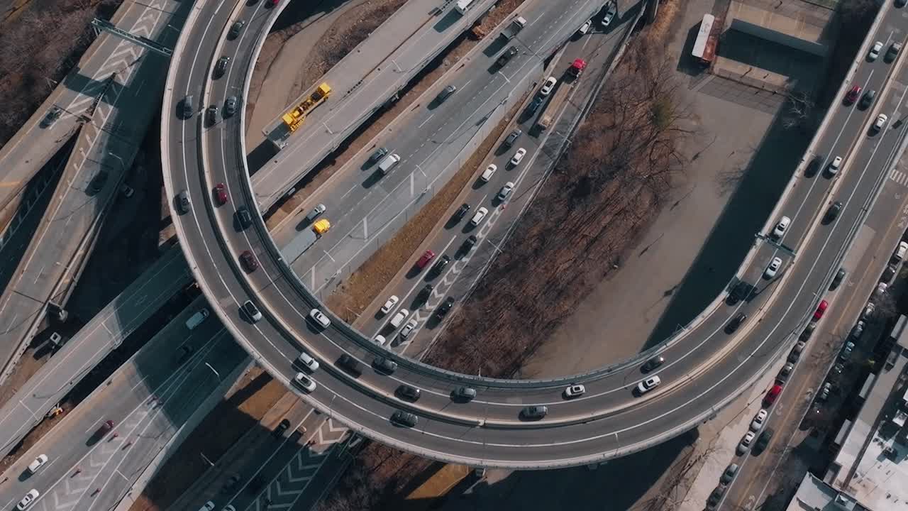 Traffic flows over highways in New York City during a busy day