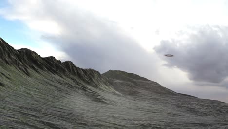 ufo sobre el paisaje accidentado