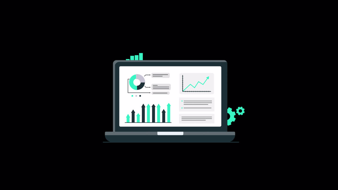 Animated Laptop Displaying Data Analysis and Business Growth Charts