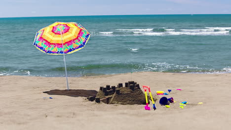 beach day fun with sandcastles