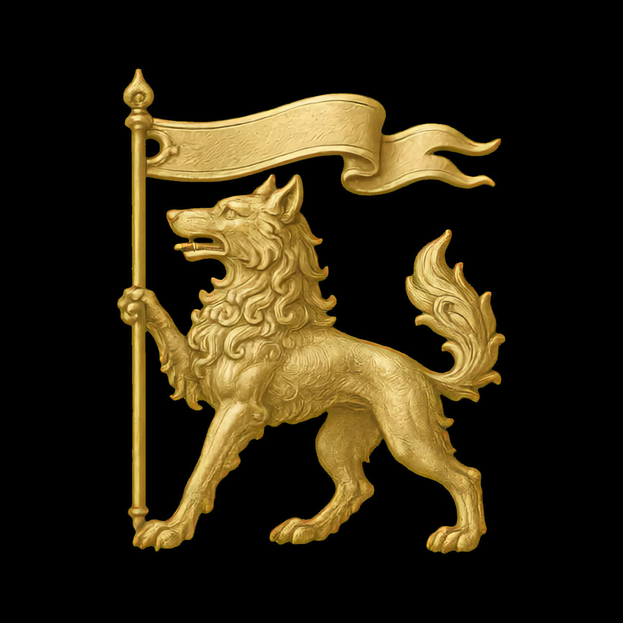Risorsa isolata di animazione dell'emblema del leone araldico dorato, video 4K trasparente, canale alfa, ProRes