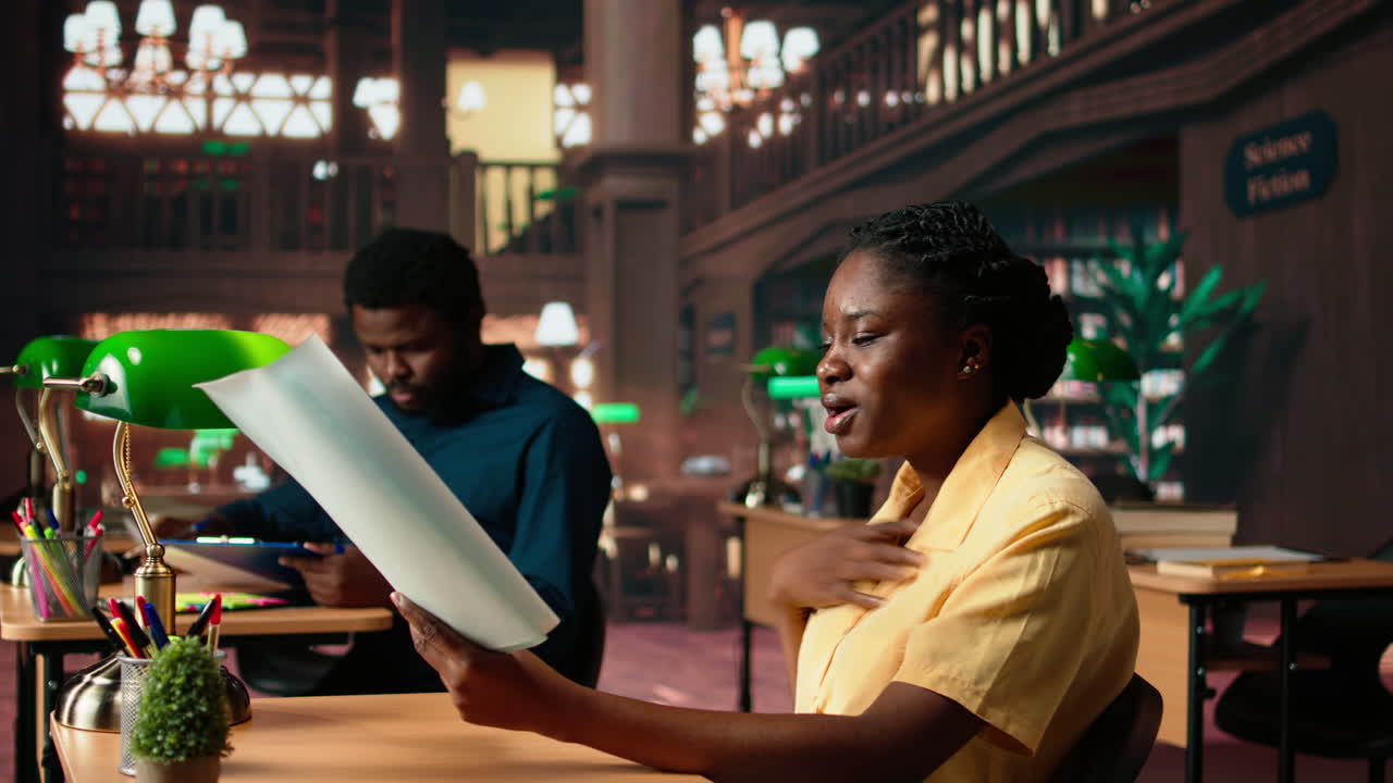 académico afroamericano estresado no puede comprender y memorizar las notas de la lección