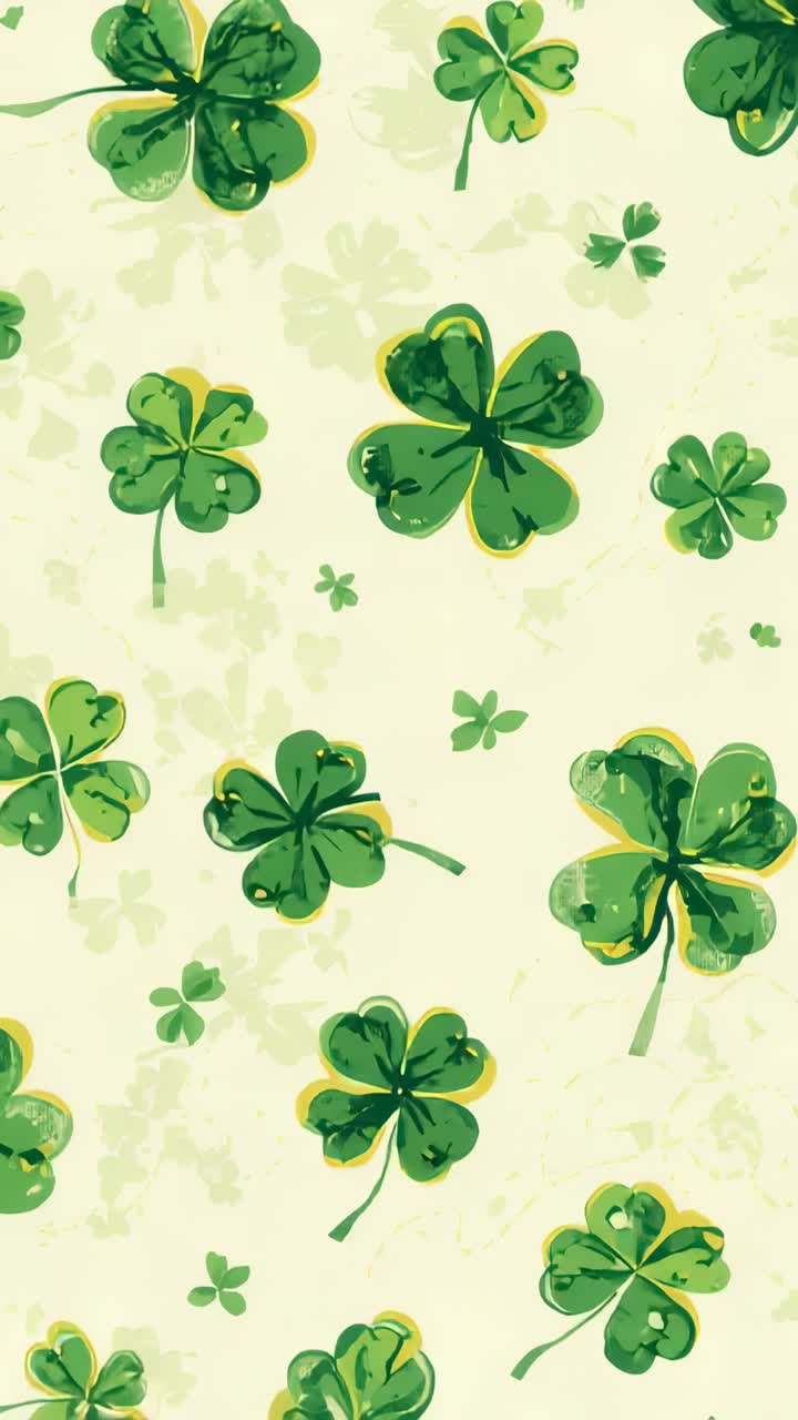 Vertical video: Frames advancing, scrolling green clover pattern moving upward as looping wallpaper