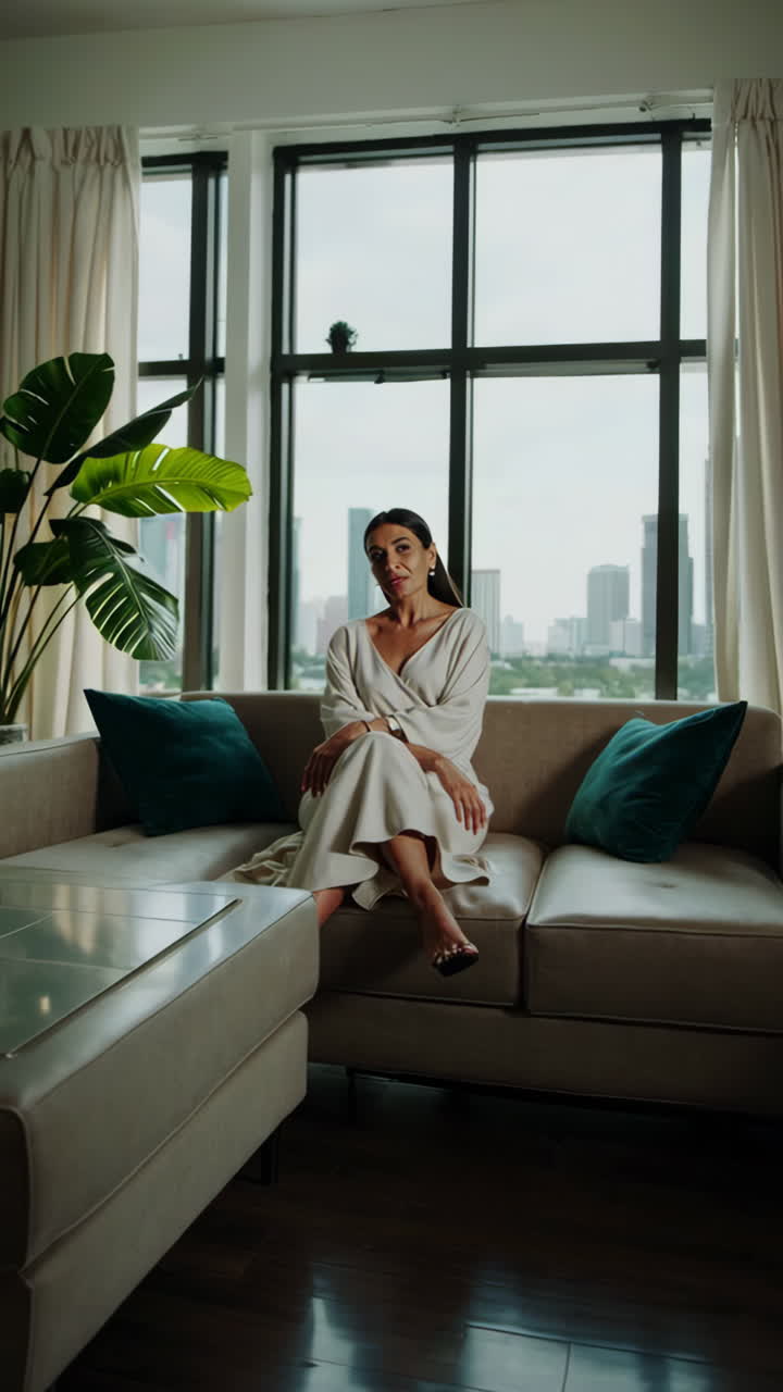 Woman Sitting on a Sofa in a Modern Living Room | Premium Stock Video ...