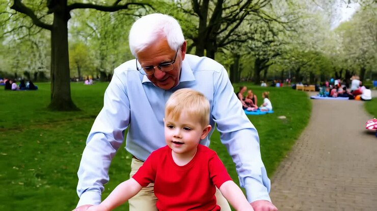 Grandfather and Grandson in the Park