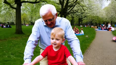 grandfather and grandson in the park