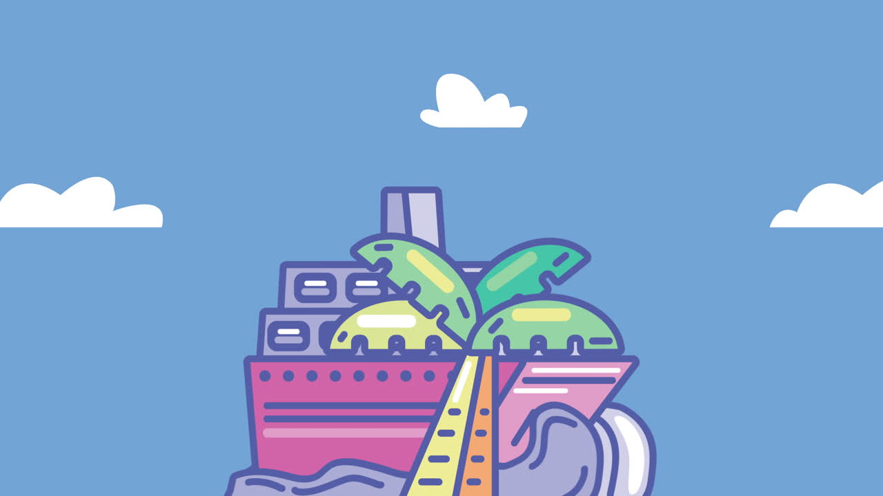 열대 해역 에 있는 만화 크루즈 선박