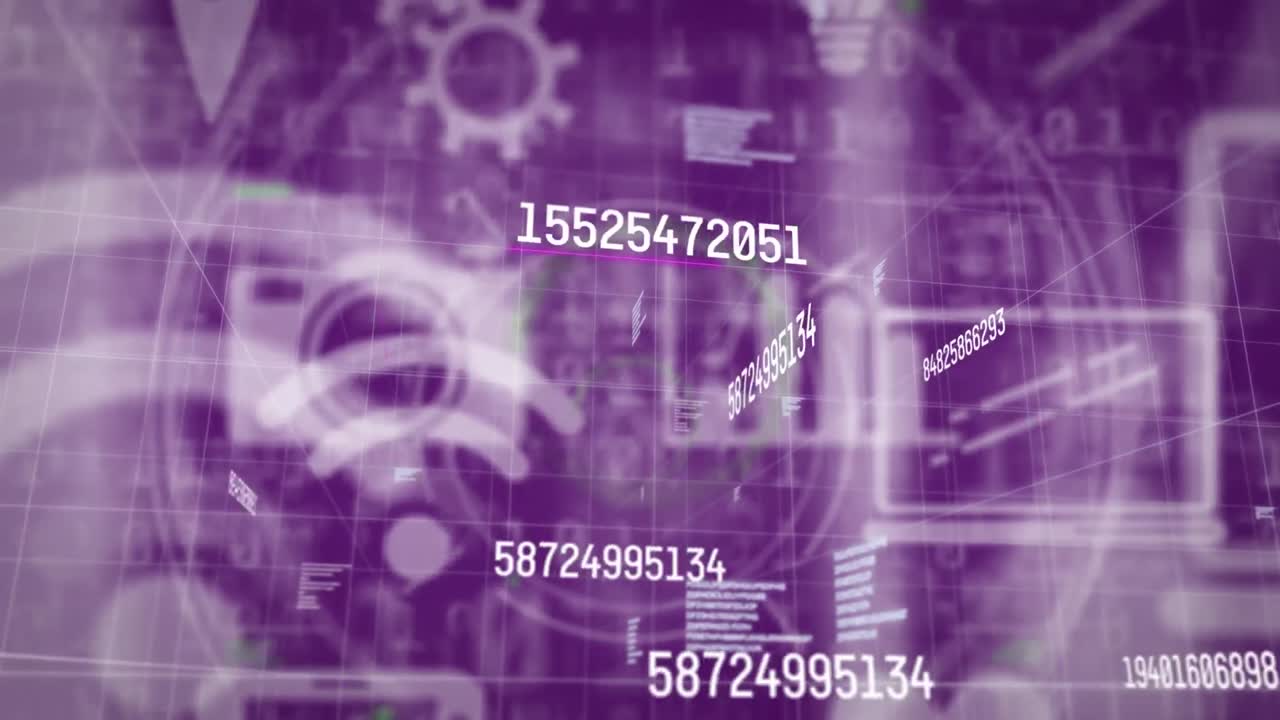 animación de números que cambian sobre iconos digitales