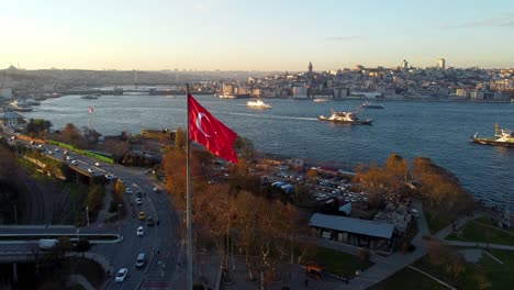 aerial view of istanbul golden horn at sunrise. turkey