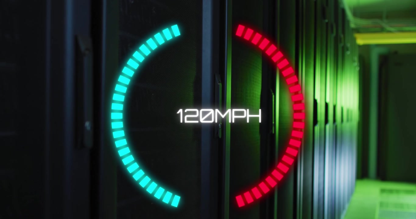 Animation of speedometer and data processing over computer servers