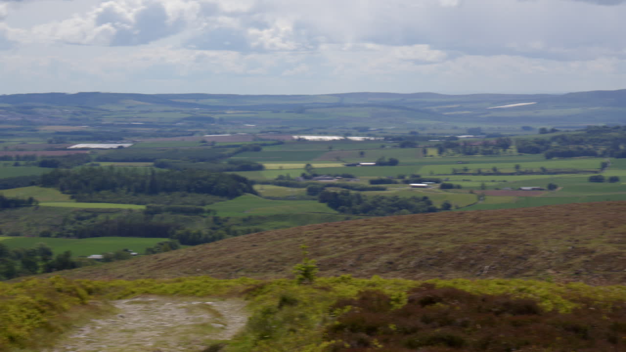 Wide panning shot of the angus glens and Glen Clova Valley near Kirriemuir