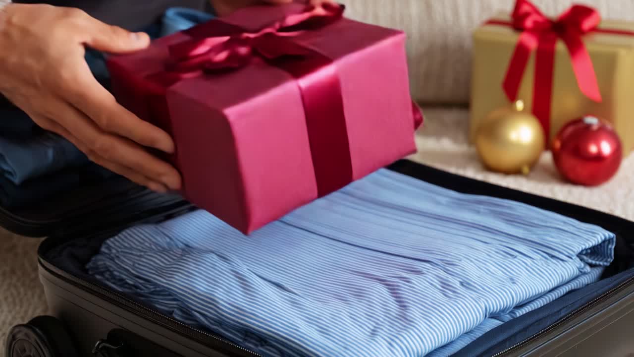 Preparing for a Special Occasion: Packing a Suitcase with Clothes and Gifts for a Memorable Celebration or Holiday Gathering