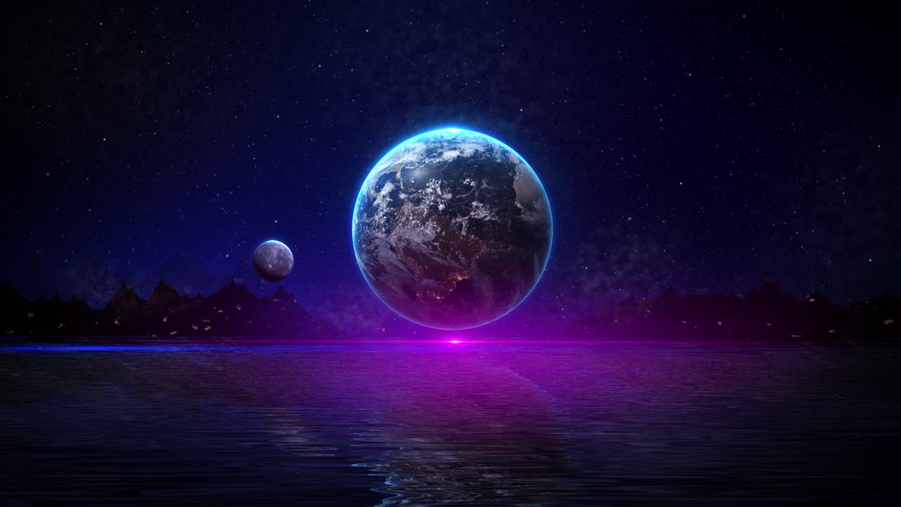 Bright full moon rising over ocean moonlight reflection on water waves and rocks sea at night moon