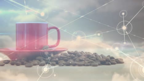 animación de la red de conexiones sobre una taza de café