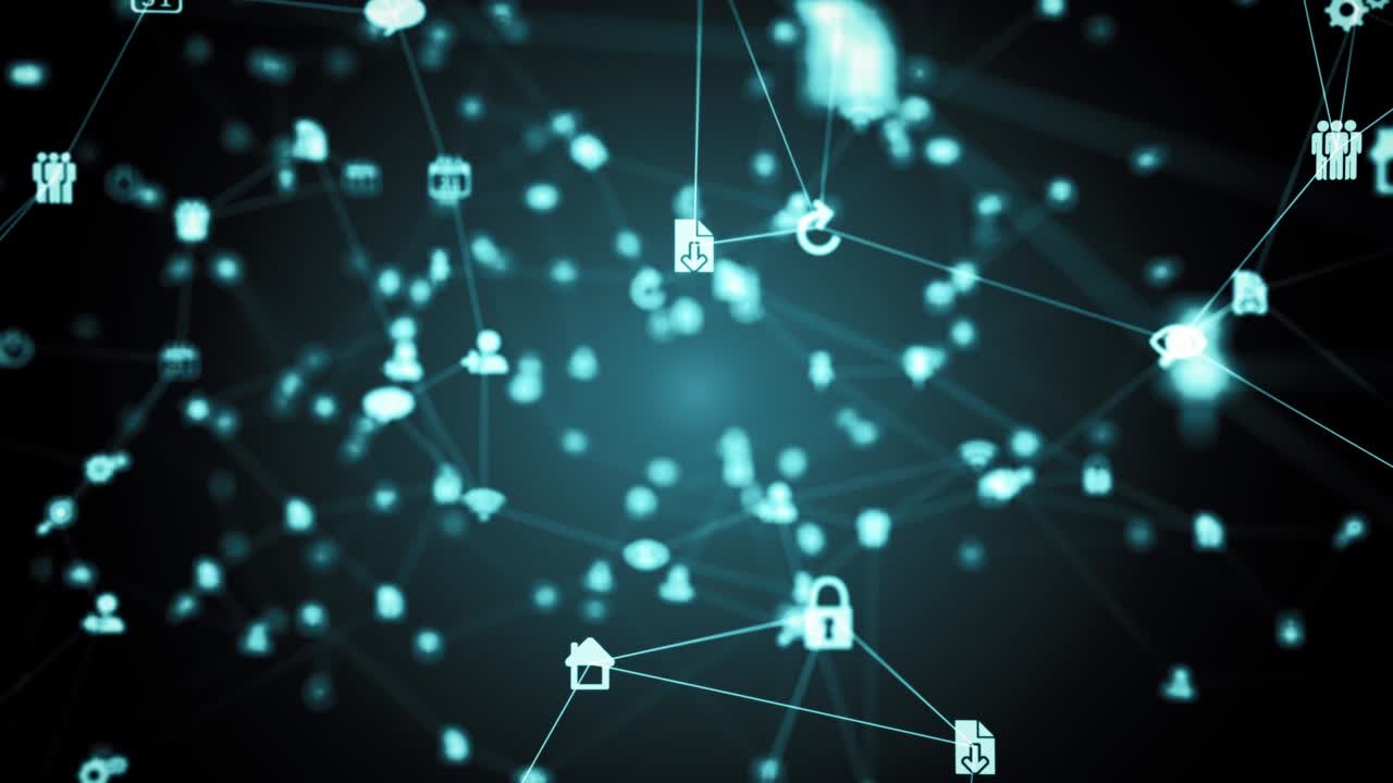 Abstract futuristic social network, computer and internet icons seamless loop