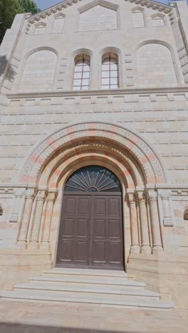 view of dormition abbey door, jerusalem old city. slow motion.