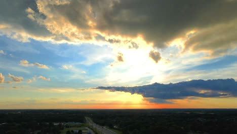 Drone-moving-sideways,-capturing-the-sunset