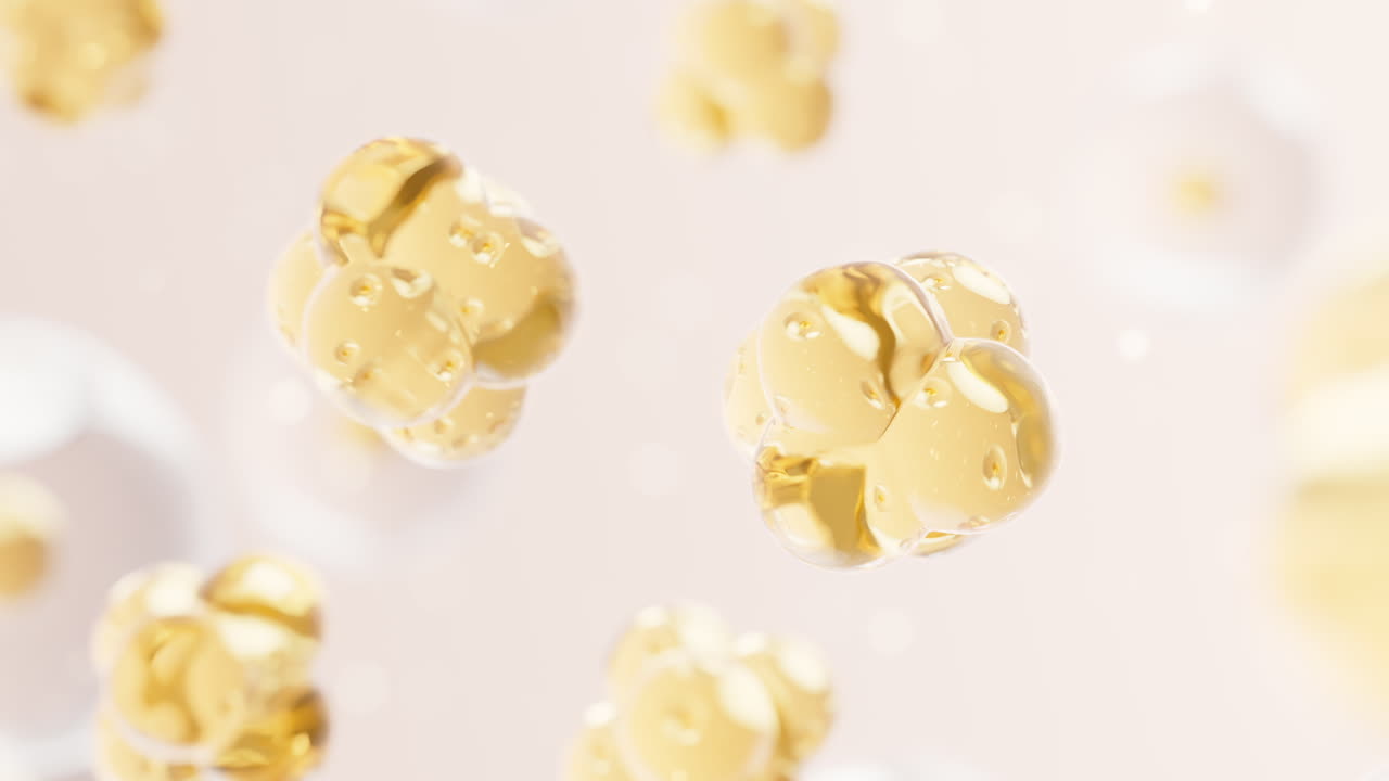 투명한 세포와 생명공학 및 화장품 개념, 3d 렌더링