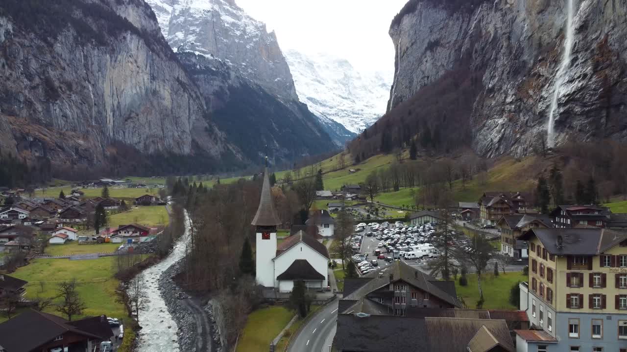 Switzerland- Lauterbrunnen- Staubbach Falls- Tr&uuml;mmelbach-falls-4K- drone footage