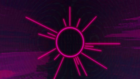 Animations-of-moving-pink-sun-and-glowing-shapes-over-black-background