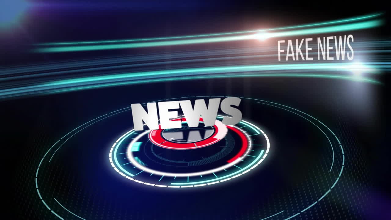 Fake news animation over digital circles and lines