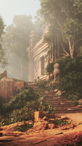 oude tempelruïnes in een tropische jungle