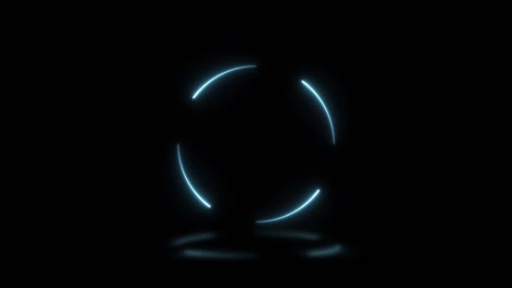 forma redonda con luces de neón azul claro con reflejos en un fondo negro. bucle sin costuras diseño gráfico de movimiento de signo abstracto