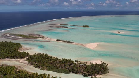 beautiful aerial drone shot of the lagoon, reef and ocean of the atoll of fakarava, french polynesia, south pacific