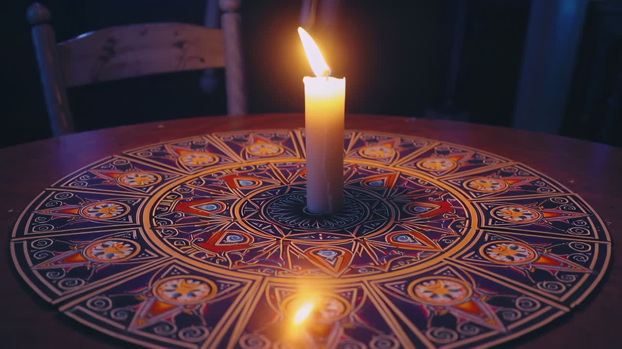 Candle and Tarot Cards on a Table