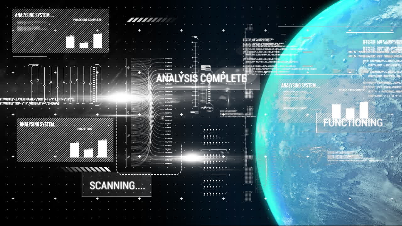 Animation of data processing over globe on black background