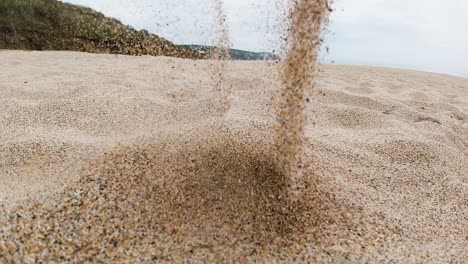 large sand grains falling in ultra slow motion on cornish beach