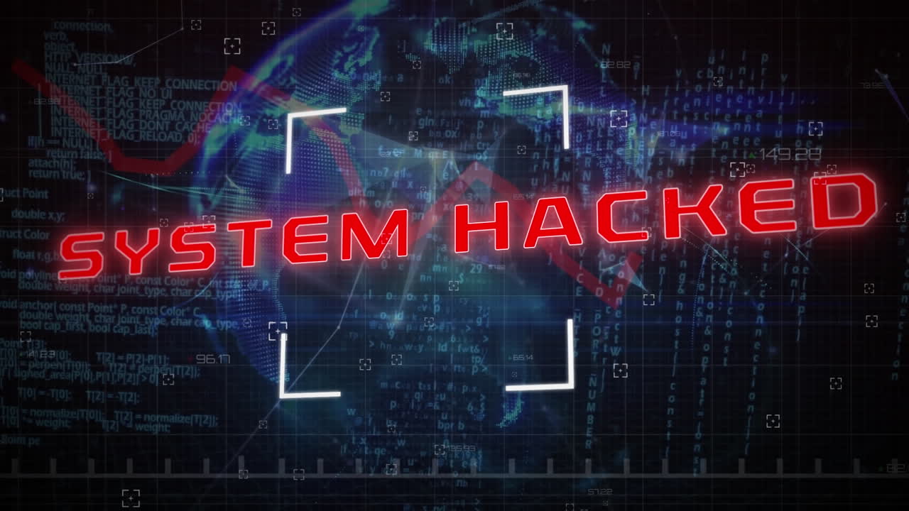 animación de texto hackeado del sistema con procesamiento de datos en todo el mundo.