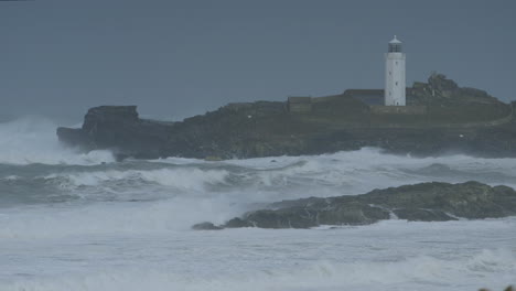 stunning cinematic close up shot of a stormy sea around a lighthouse