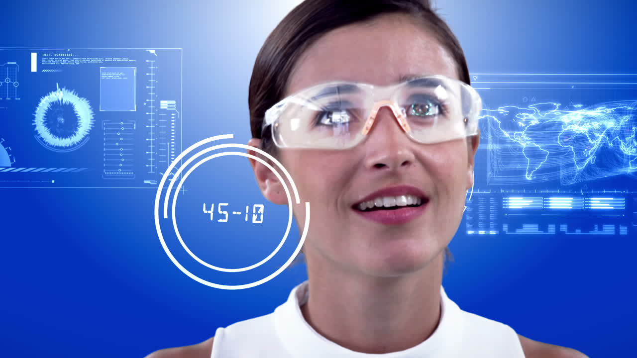 Businesswoman looking at digitally generated graphic