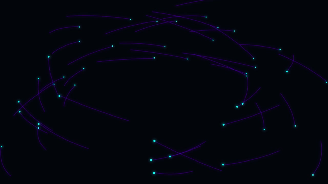 Abstract Motion Graphics of Glowing Particles Moving in Curved Paths