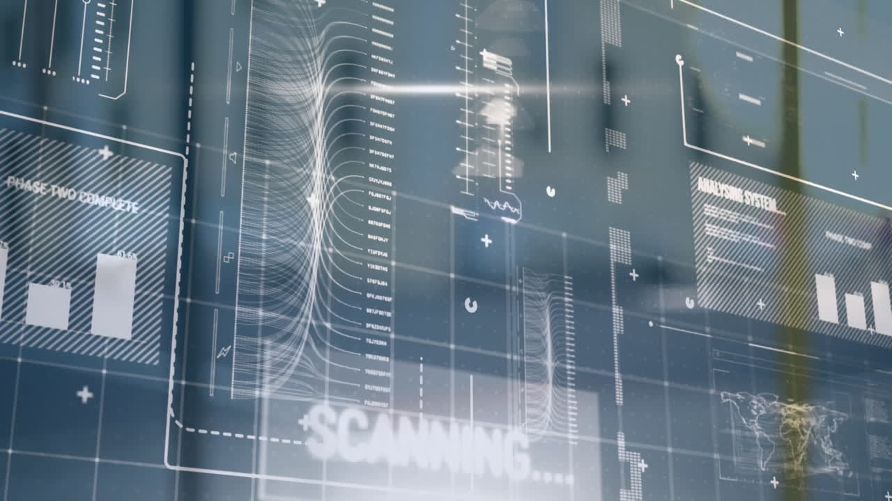 Animation of interface with data processing against view of city traffic