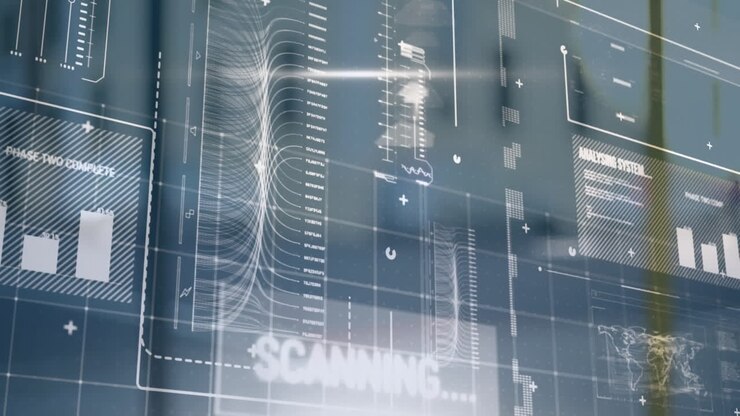 Animation of interface with data processing against view of city traffic